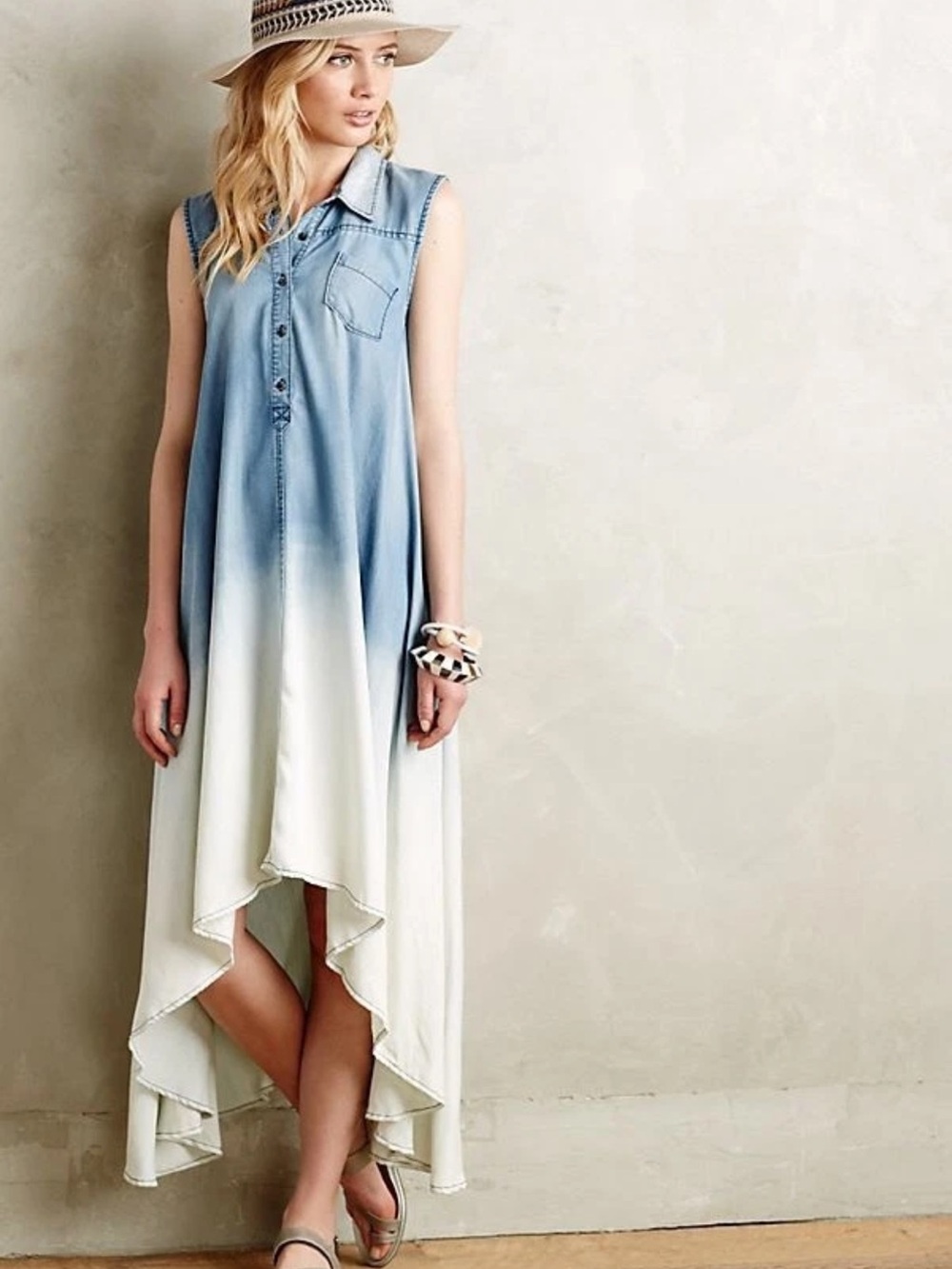 Chelsea & Theodore Blue to White Ombre Sleeveless High-Low Dress